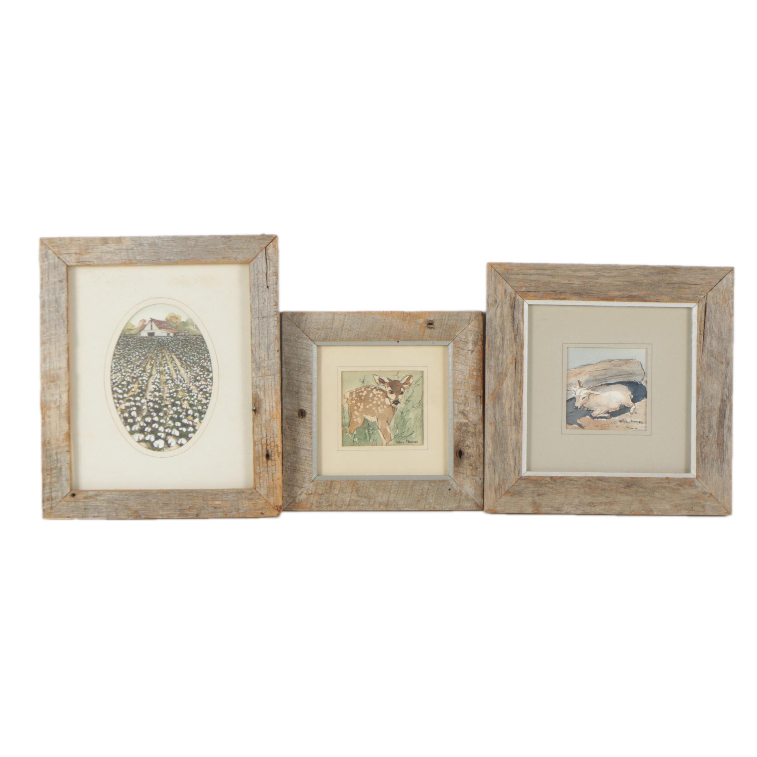 Betty Bohner and Lucille Lundquist Ink and Watercolor Paintings