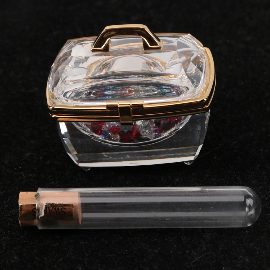 Swarovski "Secrets" Crystal Beauty Case Figurine with Rhinestones and Glass Vial