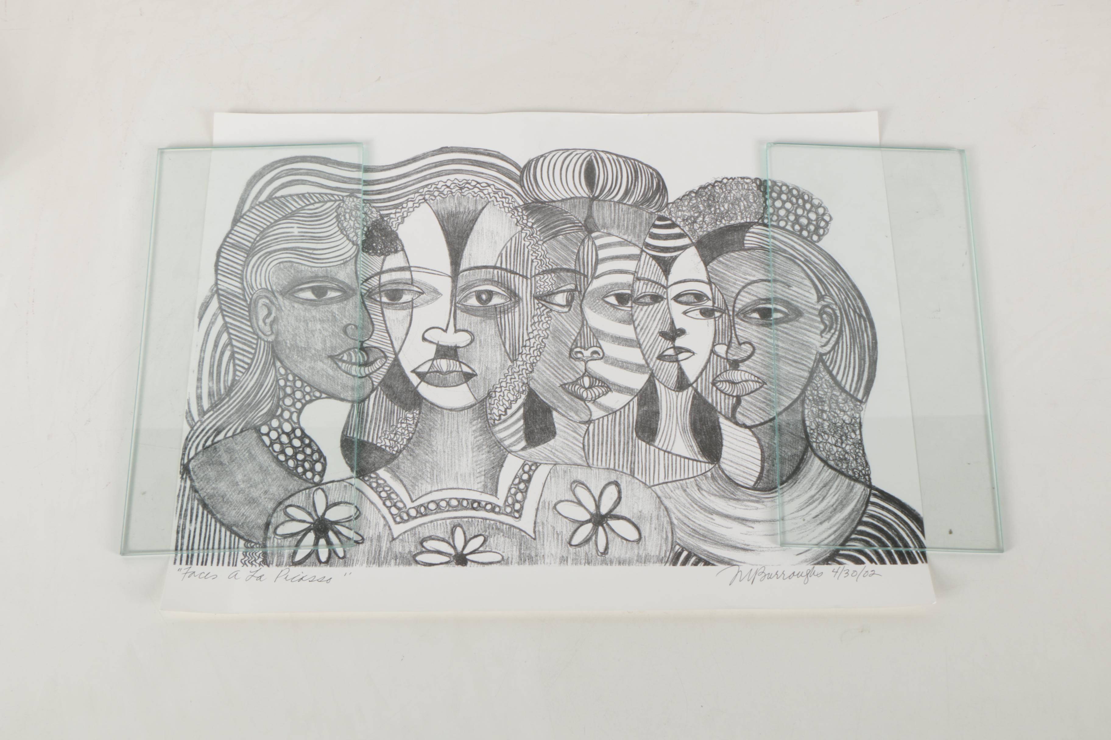 Margaret Burroughs Prints "Faces a la Picasso" and "Mother Africa"