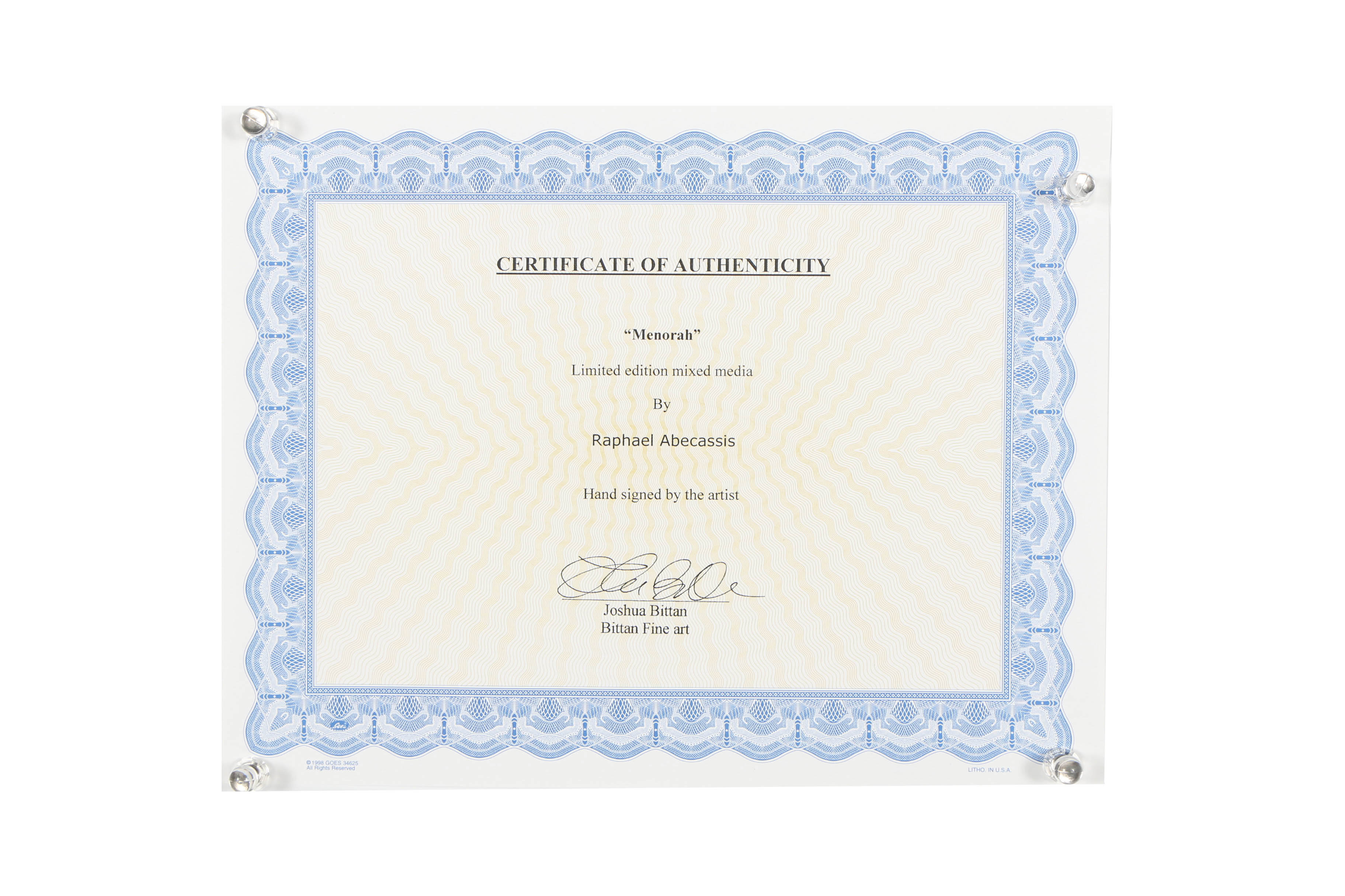 Raphael Abecassis Limited Edition Offset Lithograph "Menorah"