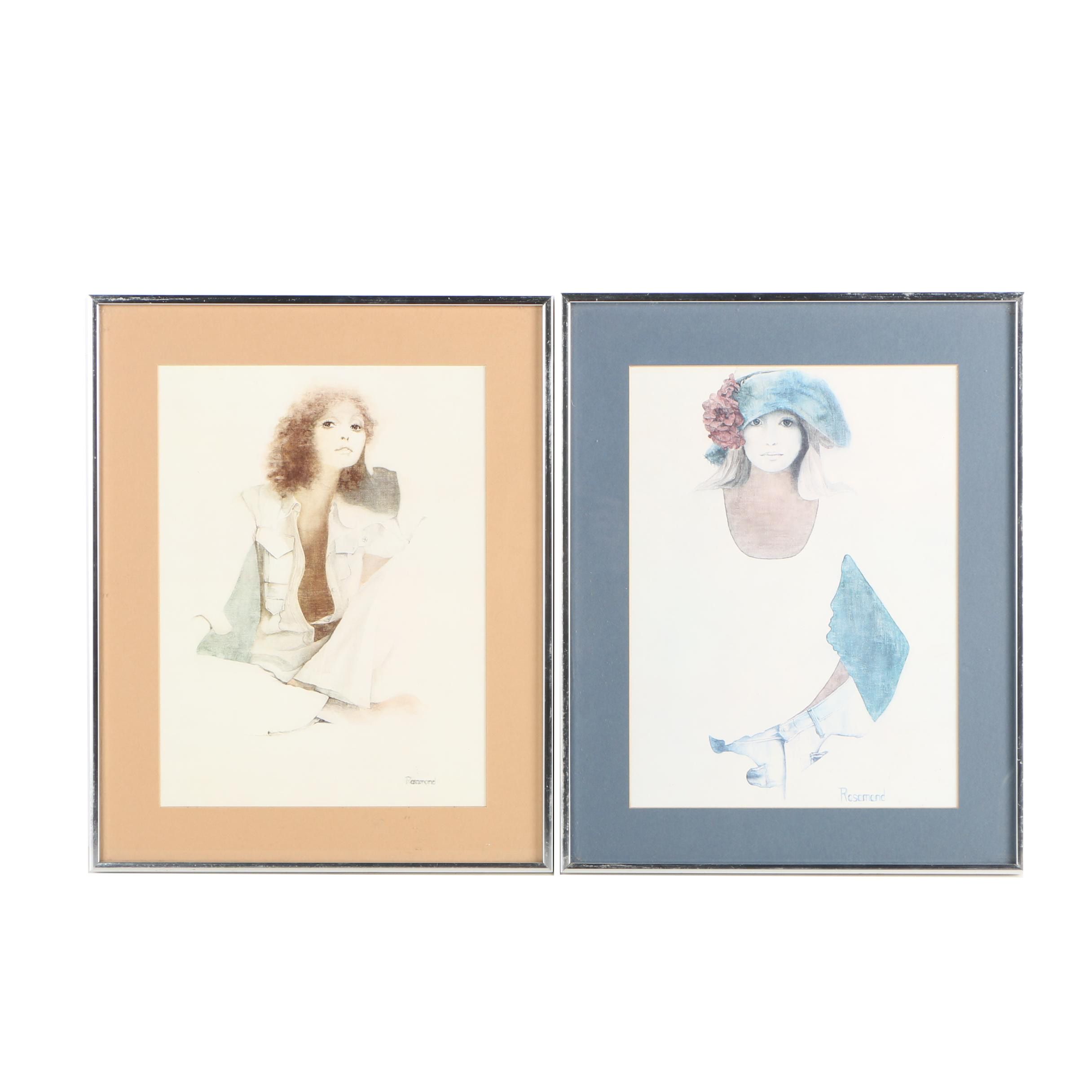 Offset Lithograph Prints After Christine Rosamond "Summer Mood" "Denim & Silk"