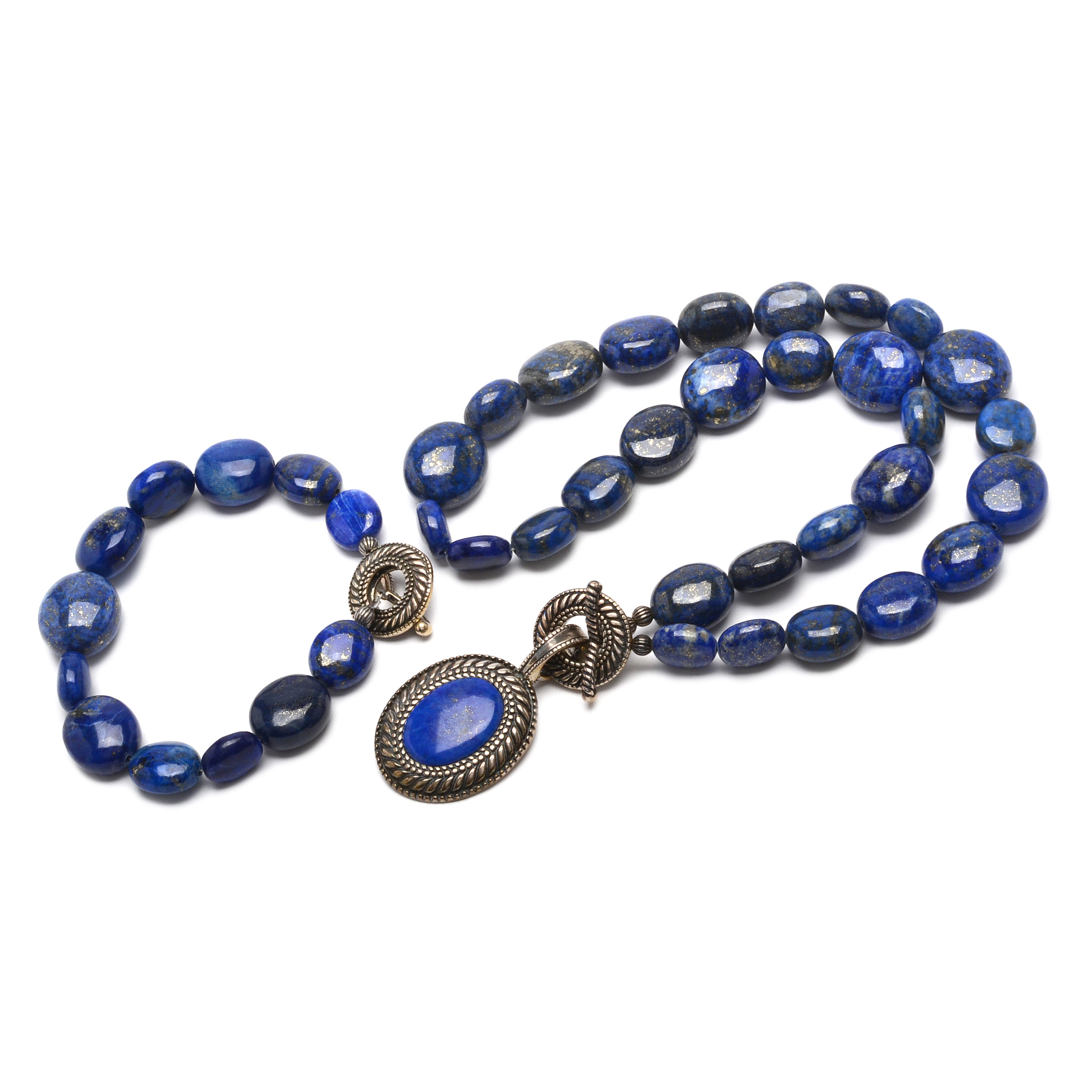 Carolyn Pollack Sterling Silver and Lapis Lazuli Necklace and Bracelet Set