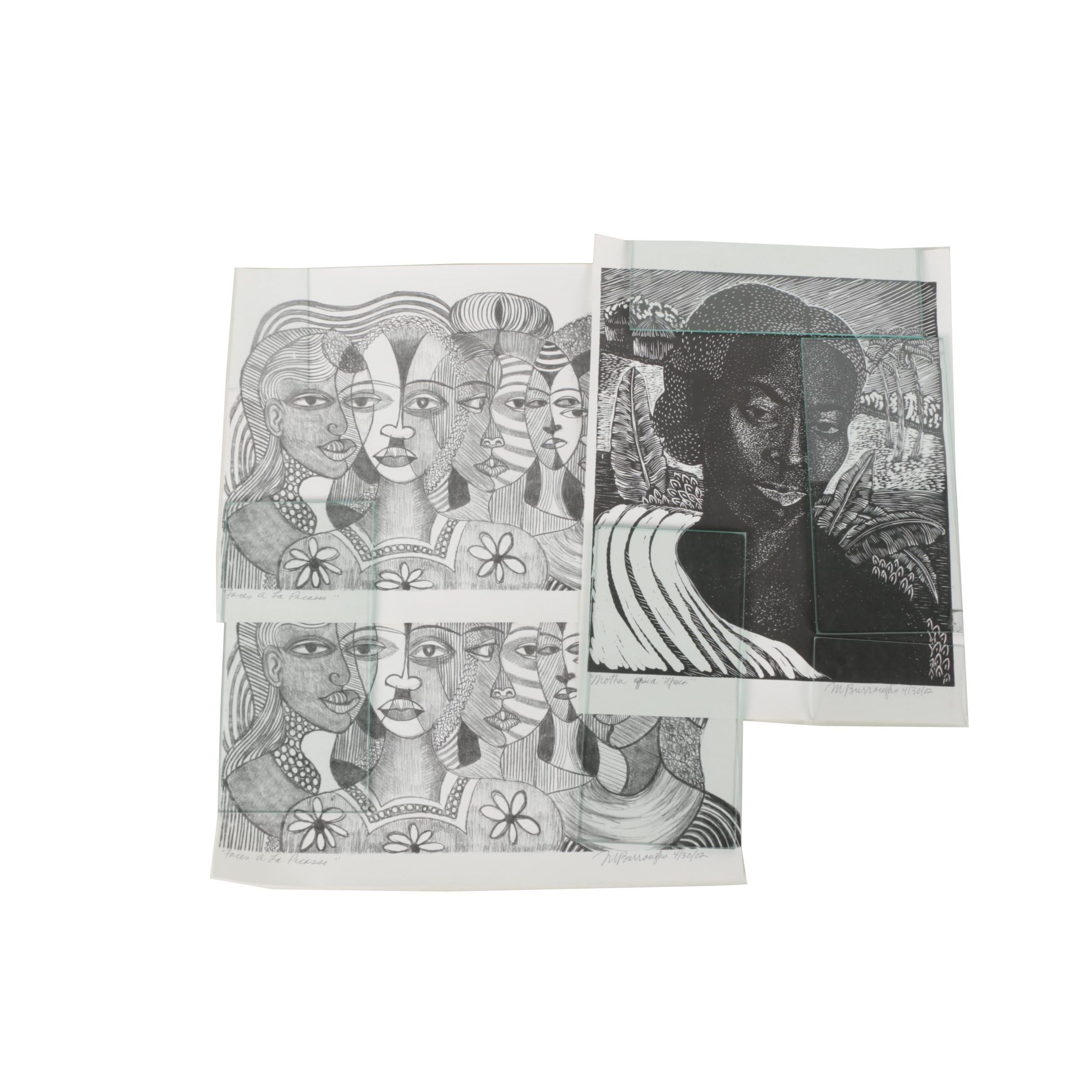 Margaret Burroughs Prints "Faces a la Picasso" and "Mother Africa"