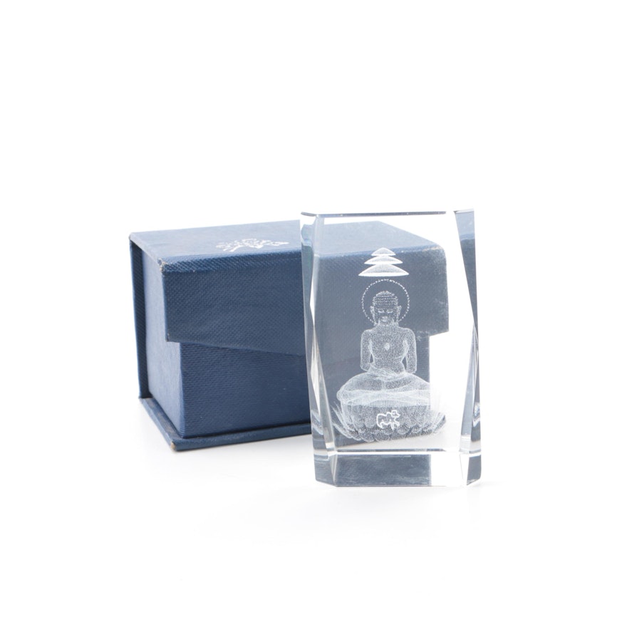 Glass Block Paperweight with Laser Buddha