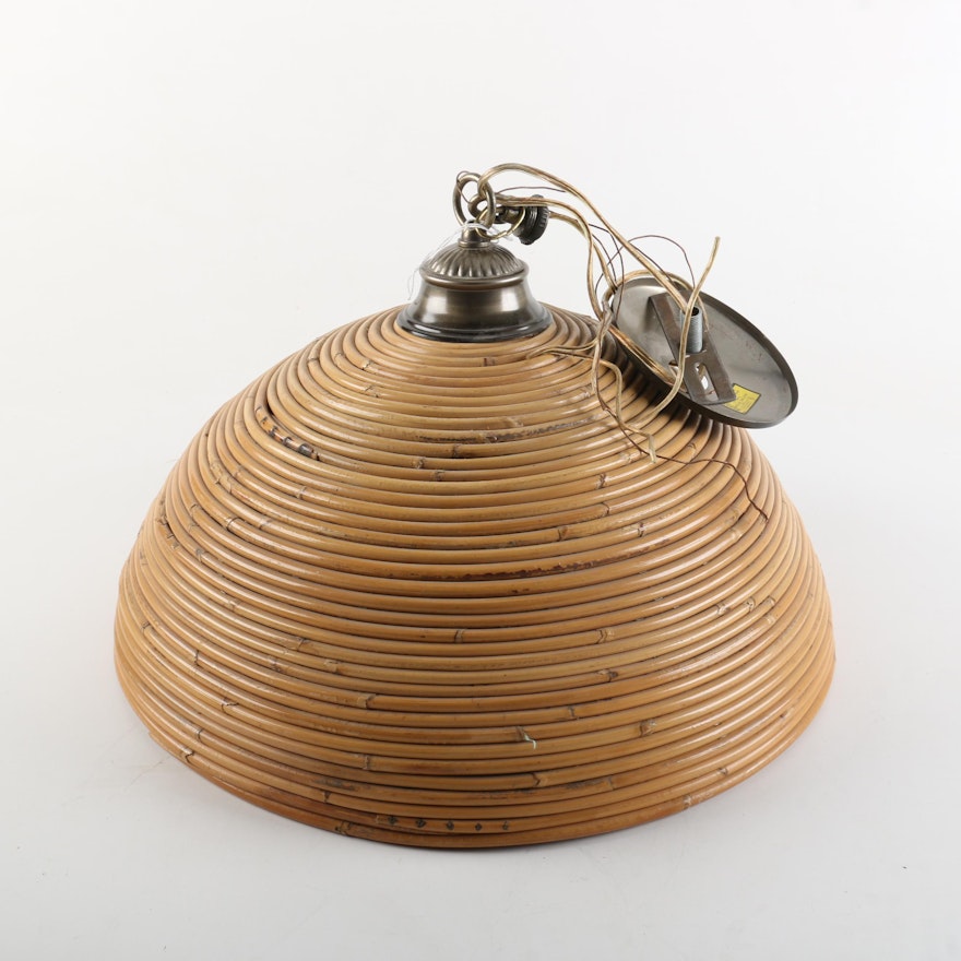Hanging Light Fixture with Coiled Bamboo Shade