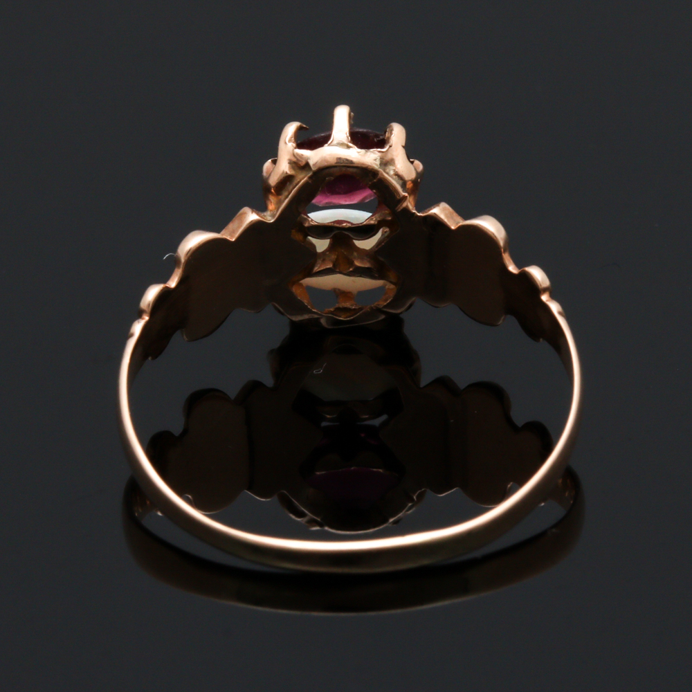 Victorian 10K Yellow Gold Opal, Rhodolite Garnet and Pearl Ring