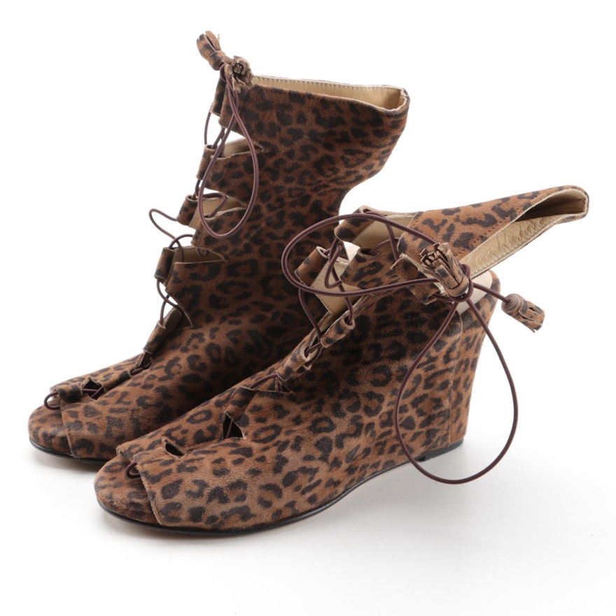 Opening Ceremony Leopard Print Lace-Up Peep-Toe Wedges