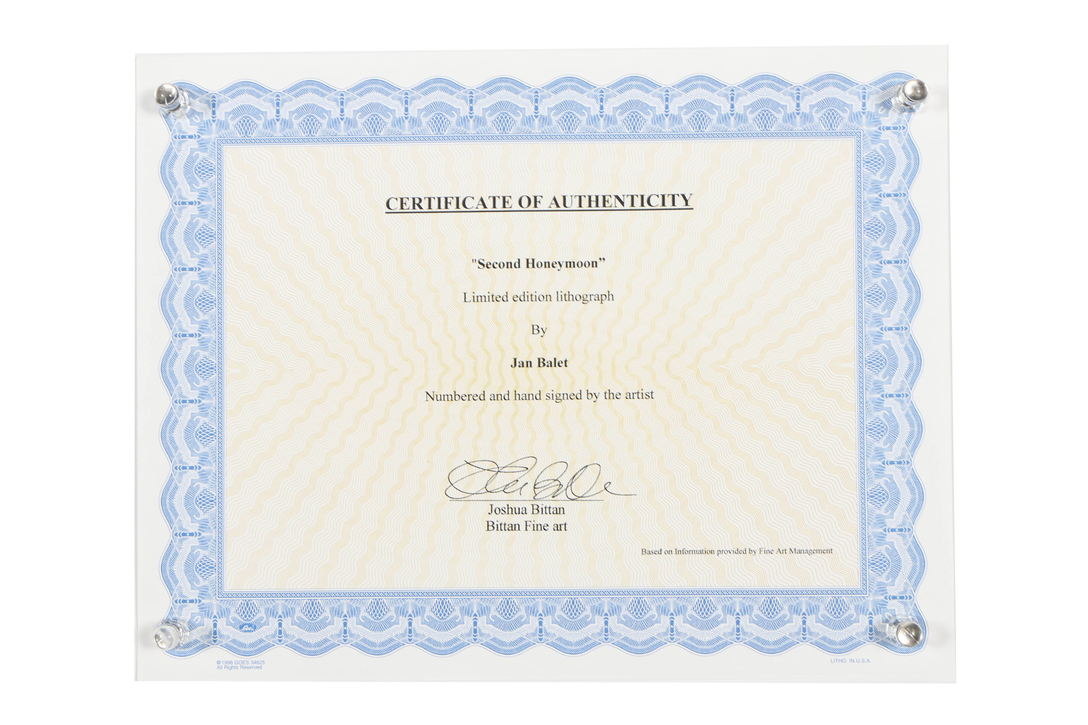 Jan Balet Lithograph "Second Honeymoon"