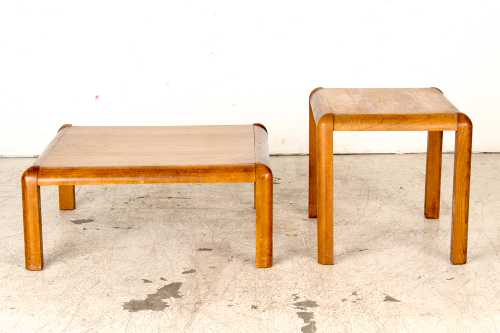 Vintage Modern Oak Coffee Table and End Table from Lane