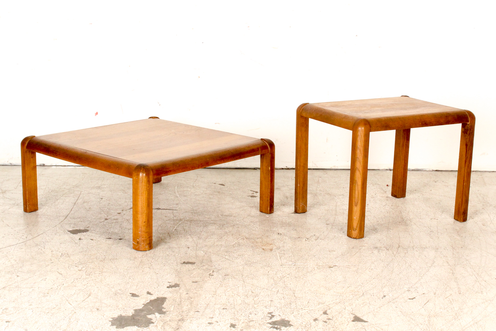 Vintage Modern Oak Coffee Table and End Table from Lane