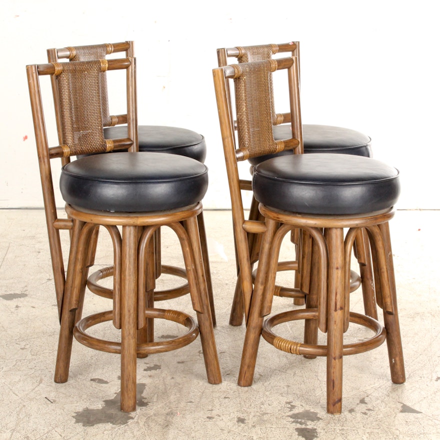 Vintage Rattan and Vinyl Bar Stools