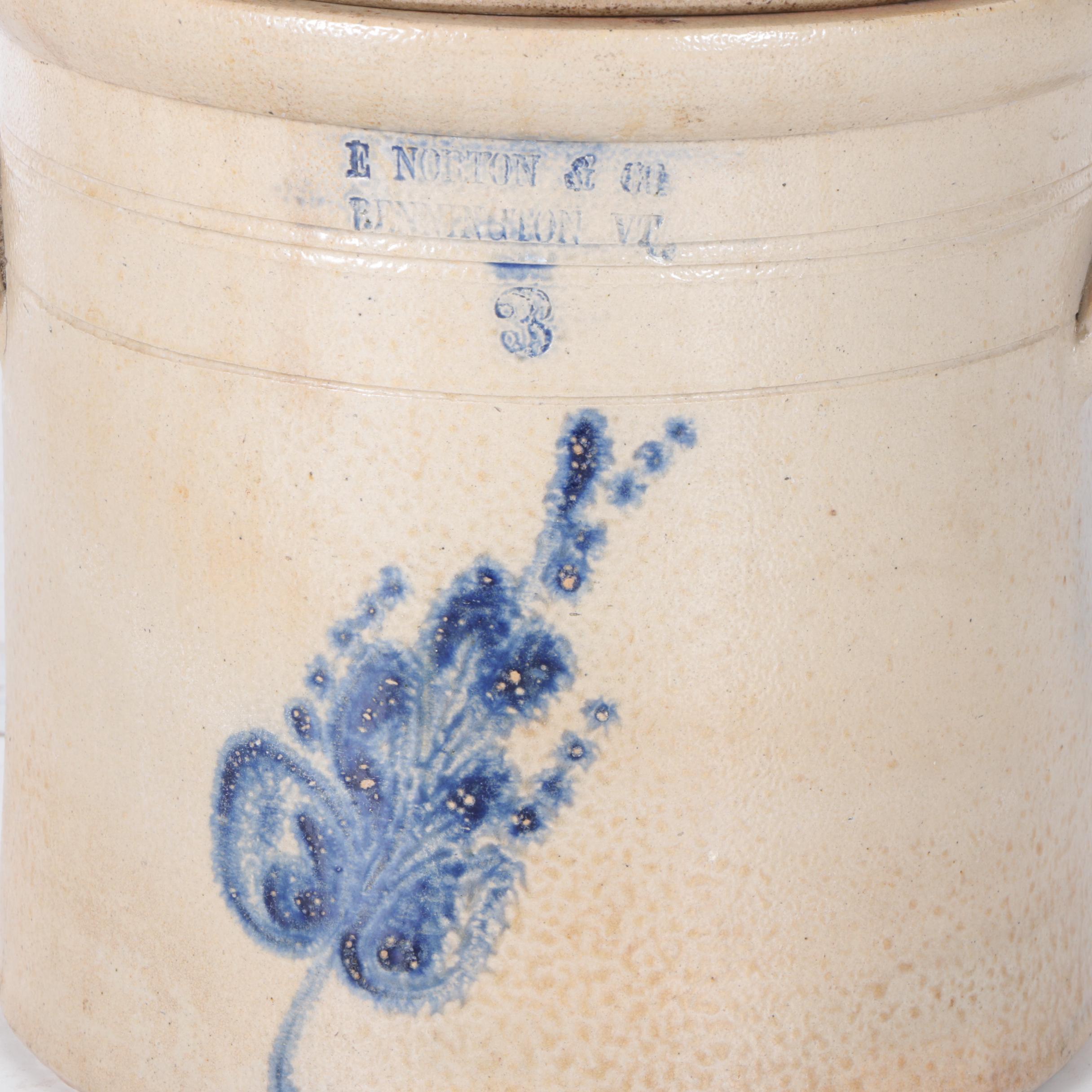 Antique E. Norton & Co. Bennington Vermont Lidded Stoneware Crock