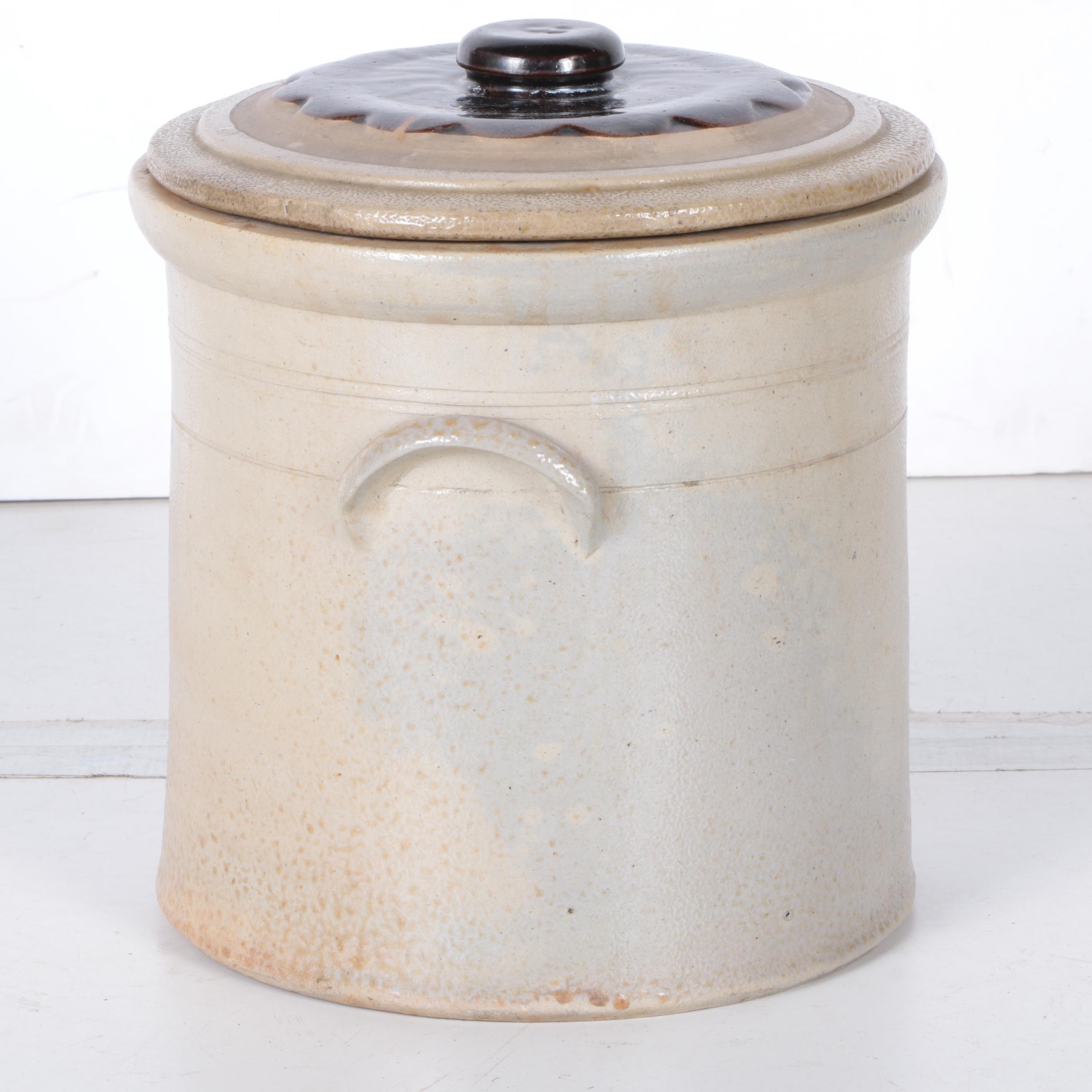 Antique E. Norton & Co. Bennington Vermont Lidded Stoneware Crock