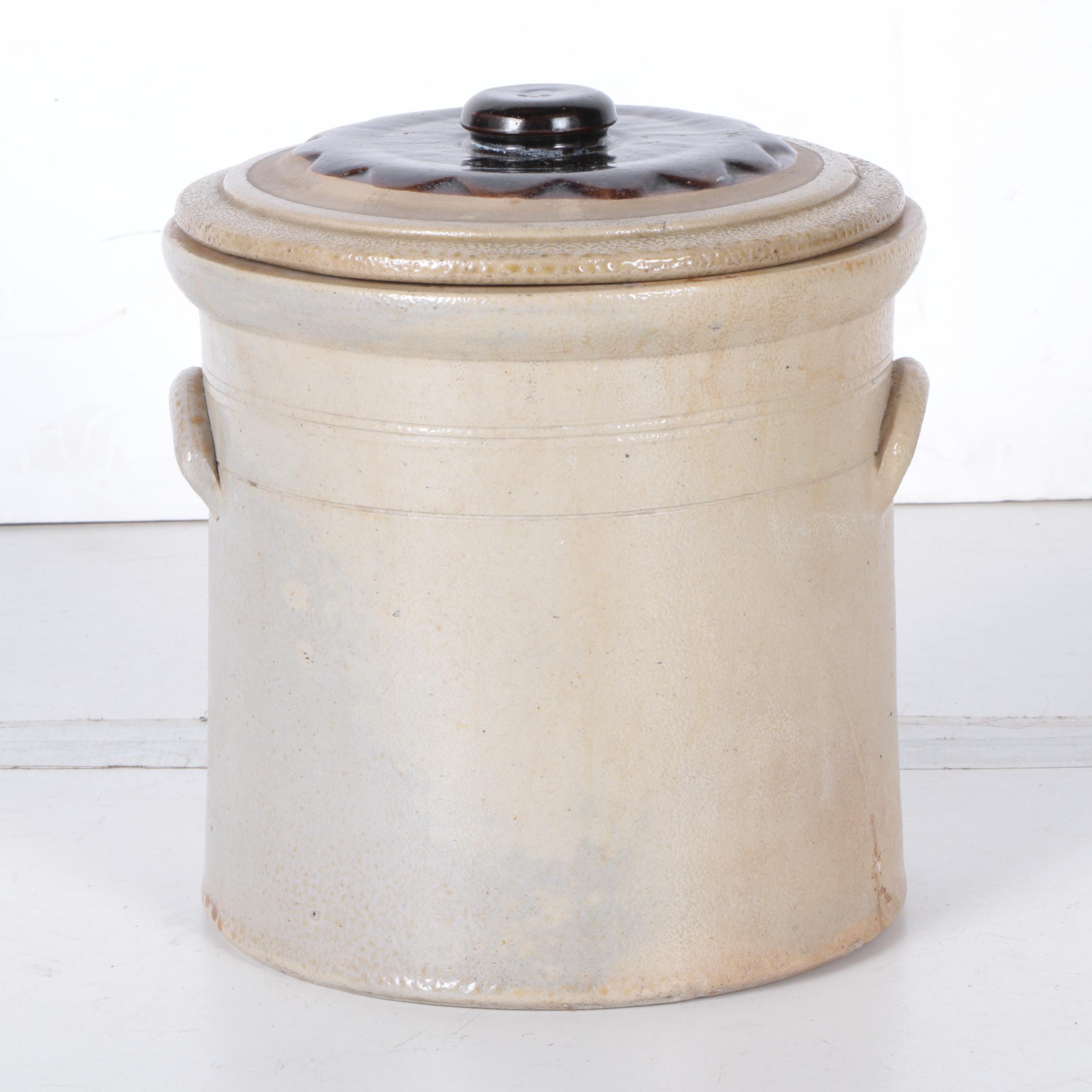 Antique E. Norton & Co. Bennington Vermont Lidded Stoneware Crock