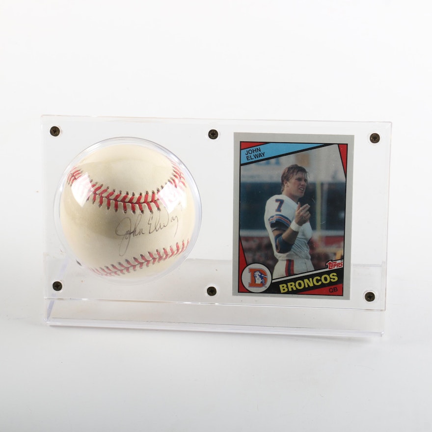 John Elway Autographed Baseball and Football Trading Card