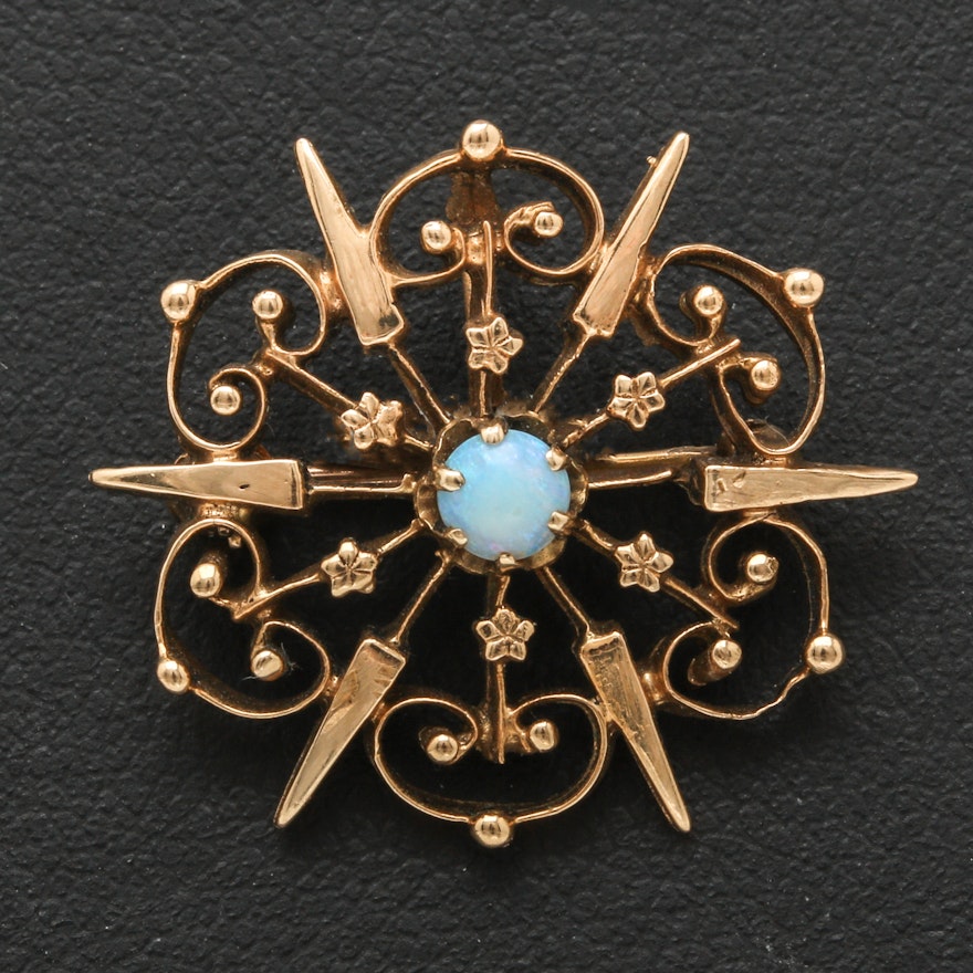 Victorian 10K and 14K Yellow Gold Opal Starburst Converter Brooch