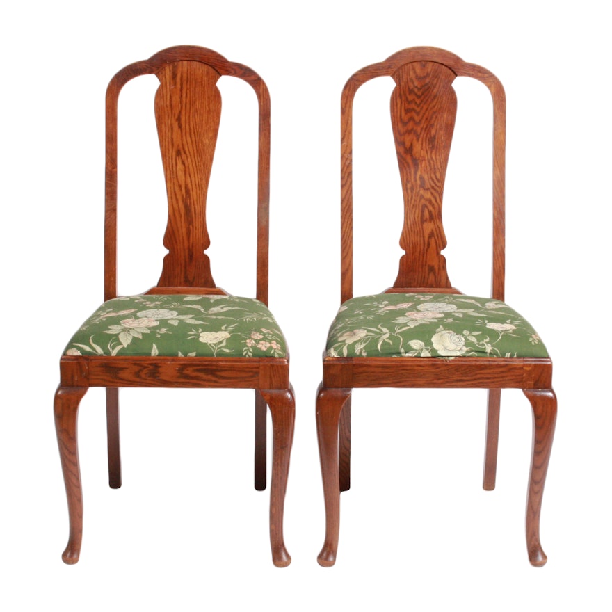 Pair of Queen Anne Style Oak Dining Chairs