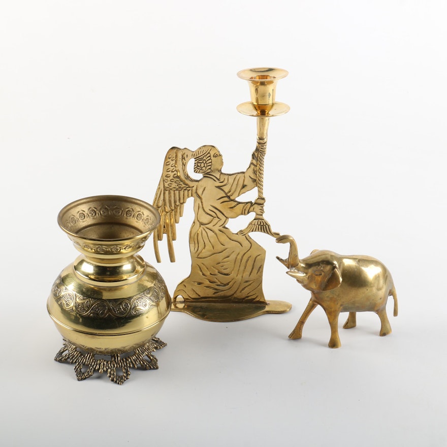 Elaborate Brass Urn and Other Brass Decor