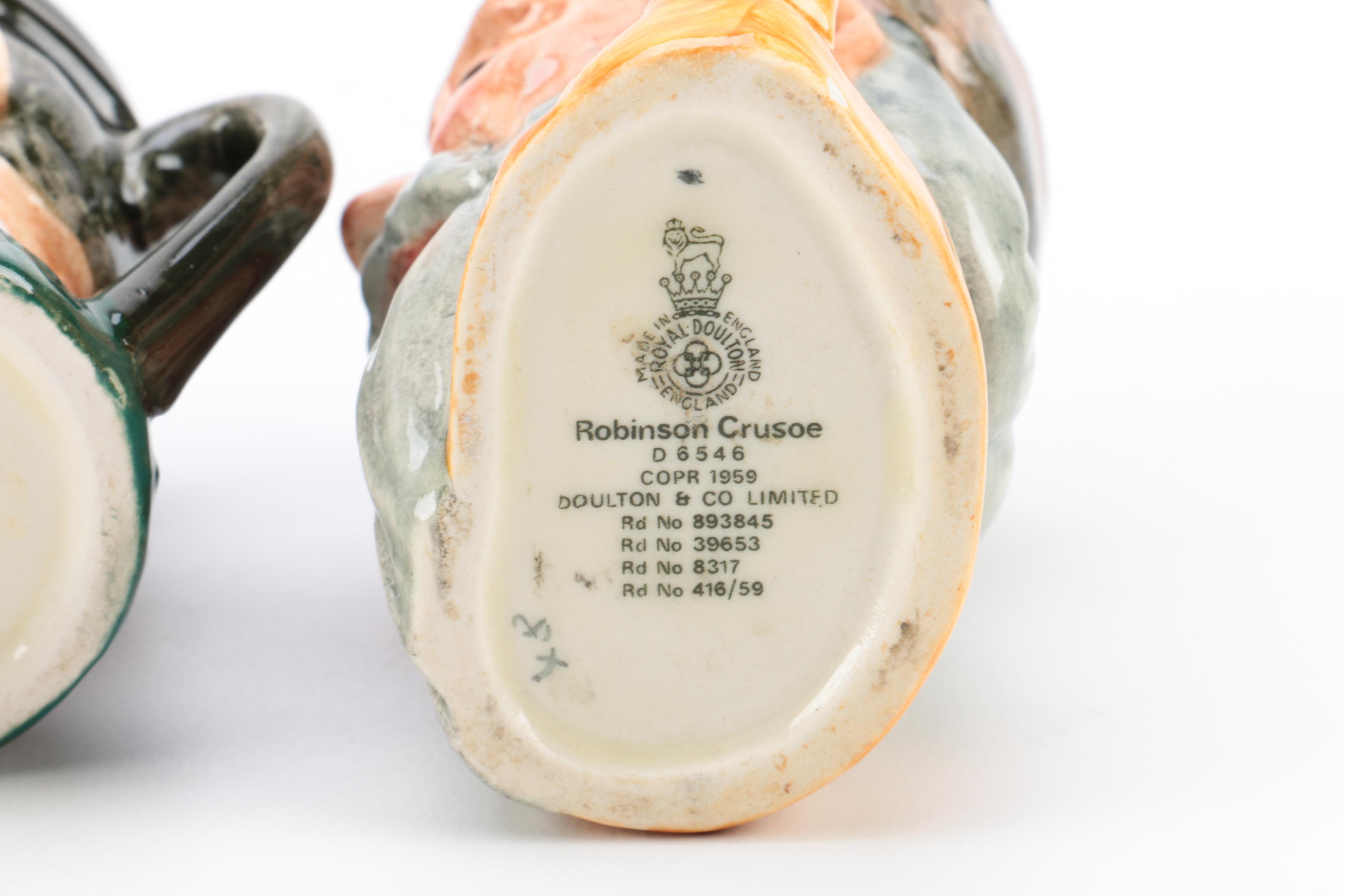 Royal Doulton Miniature Character Jugs Including Vintage "Robinson Crusoe"
