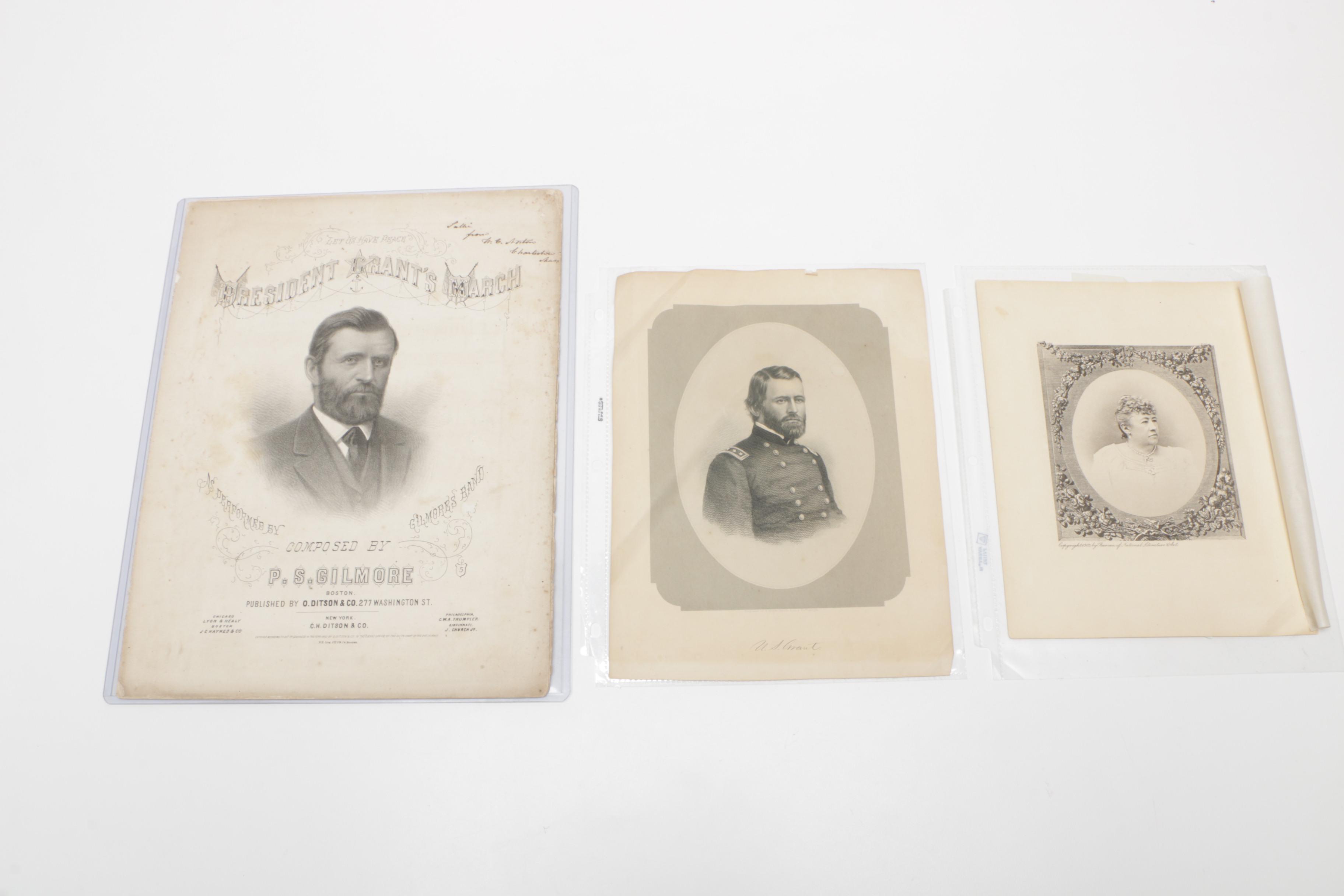Ulysses S. Grant Related Lithograph Prints, Portraits, and Sheet Music