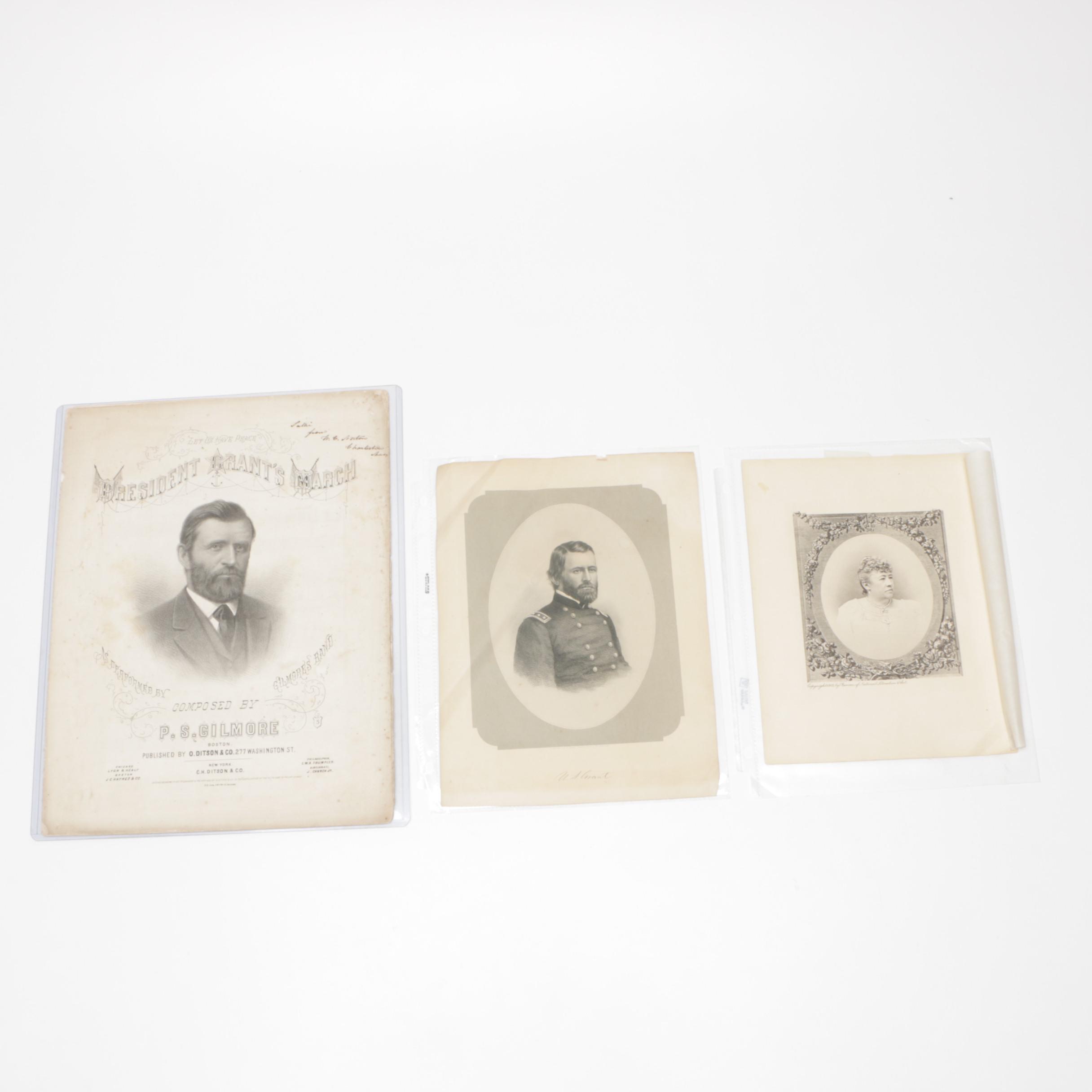 Ulysses S. Grant Related Lithograph Prints, Portraits, and Sheet Music