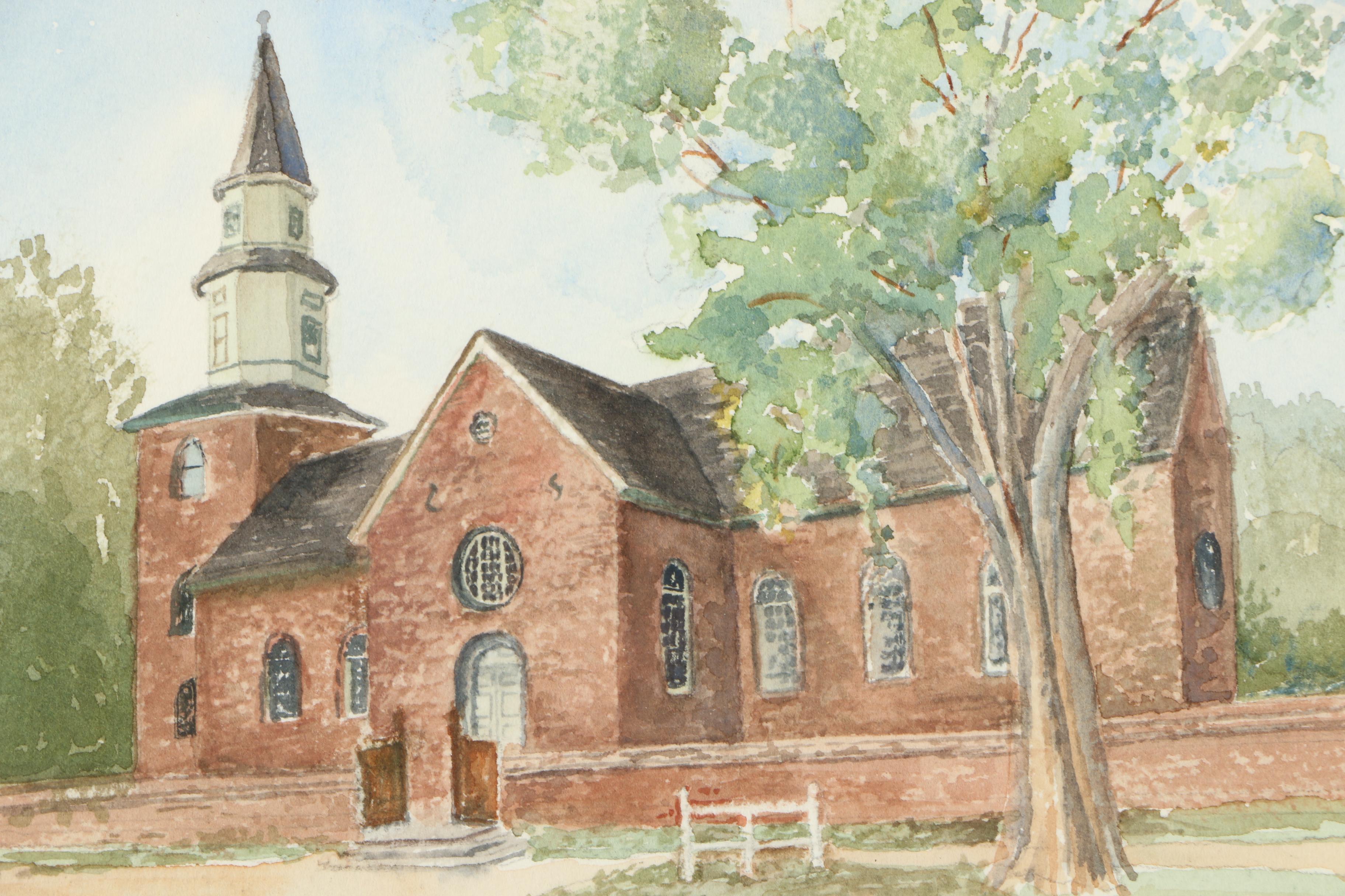 Ann Bigoney Watercolor Painting "Boston Parish Church, Williamsburg"