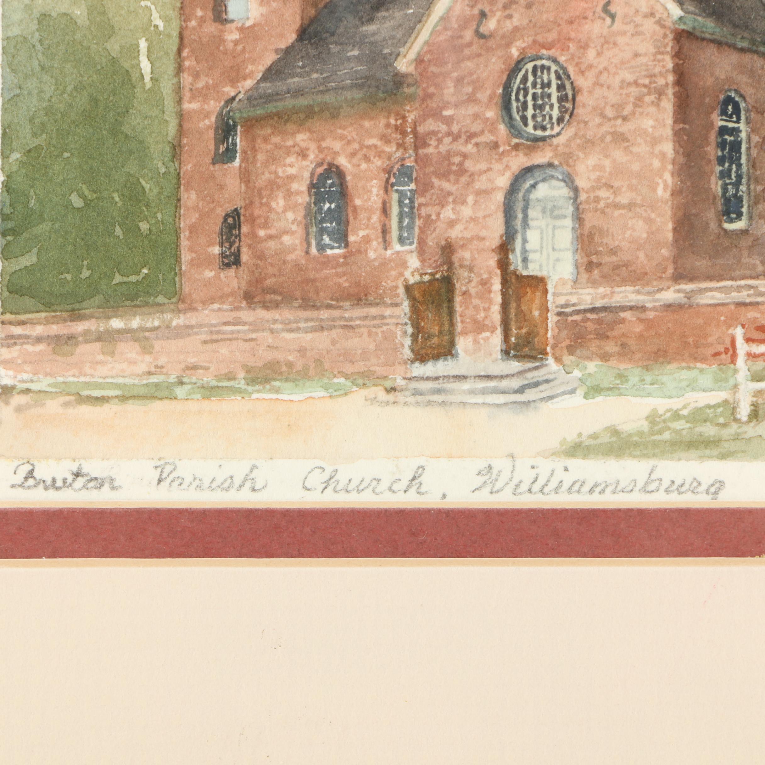 Ann Bigoney Watercolor Painting "Boston Parish Church, Williamsburg"