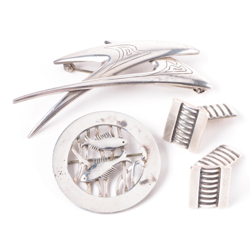 Denmark Made Sterling Silver Brooches and Cufflinks