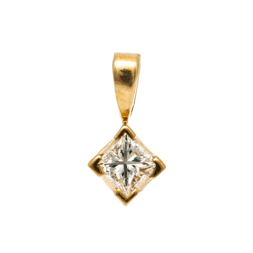 14K Yellow Gold Princess Cut Diamond Pendant