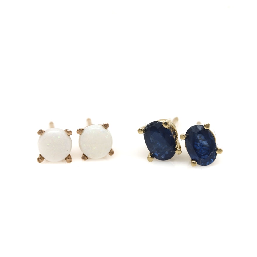 14K Yellow and Rose Gold Gemstone Stud Earrings
