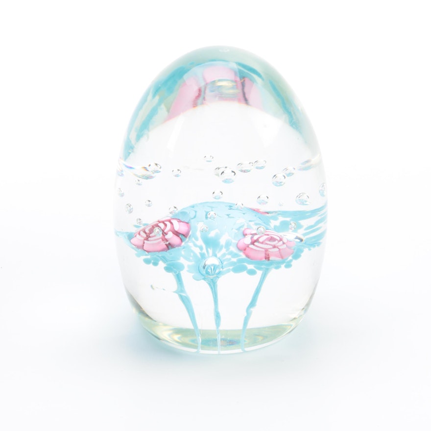 Art Glass Paperweight with Clichy Rose Motif