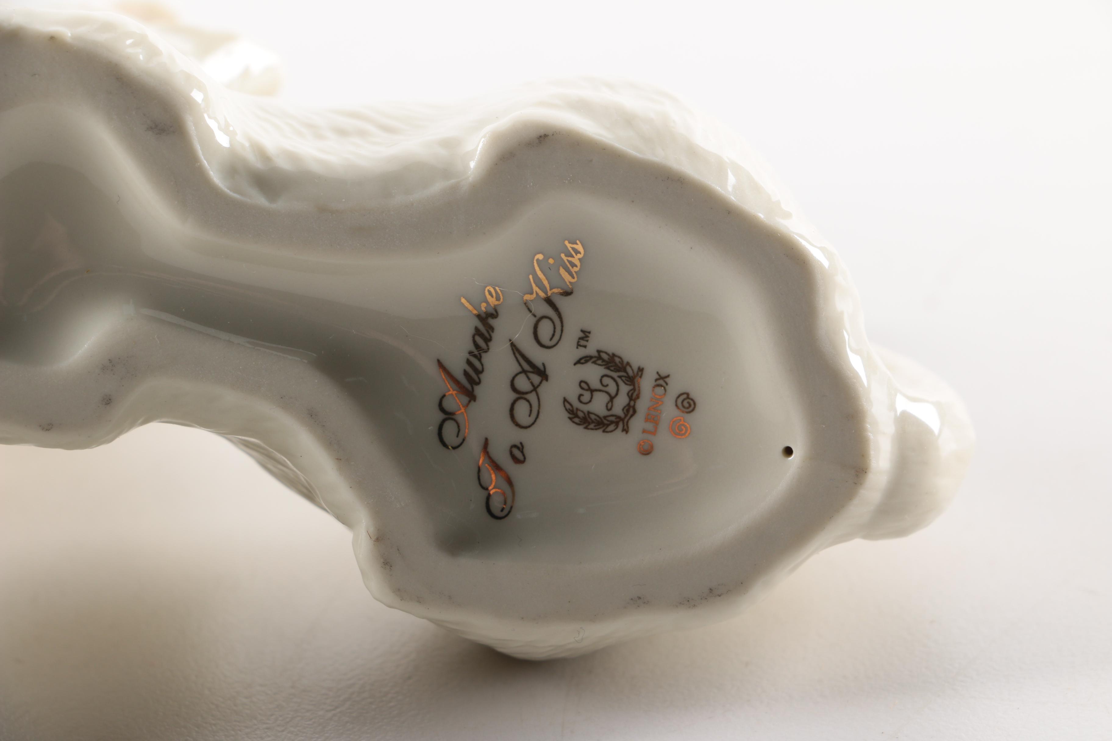 Lenox Porcelain "Awake to a Kiss" Cat Figurines with Trinket Boxes