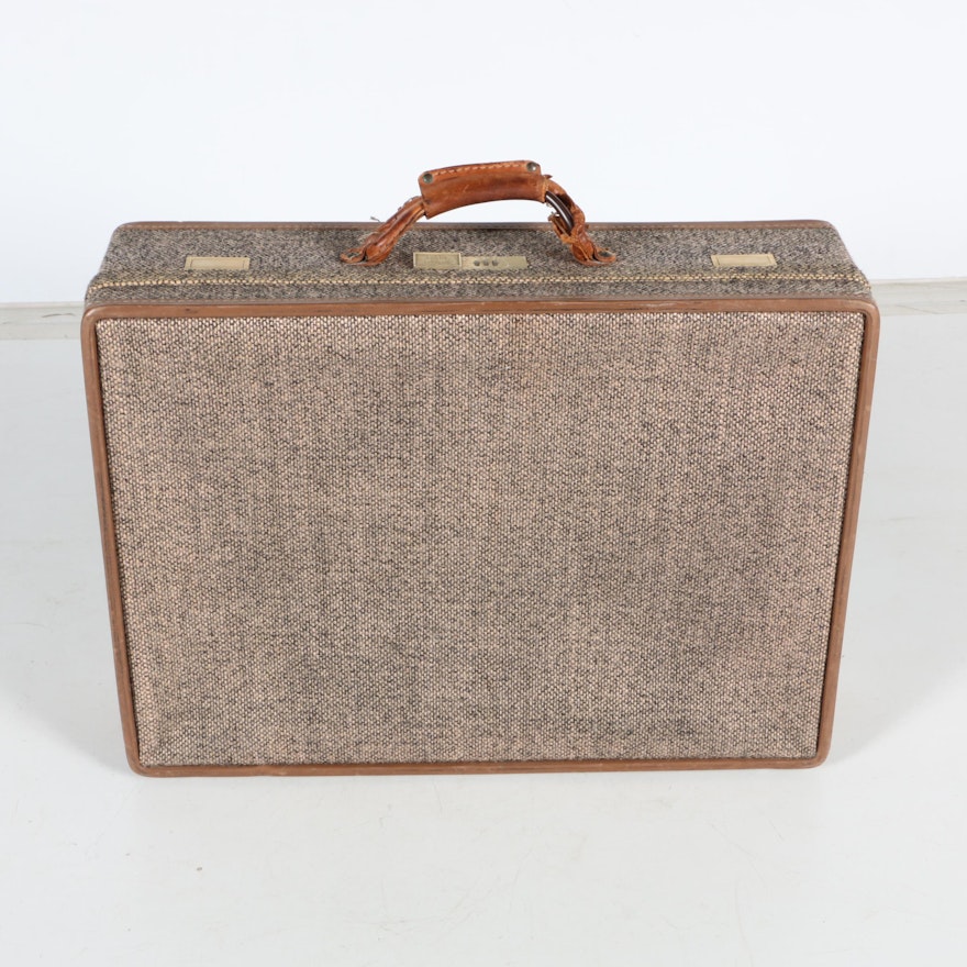 Vintage Hartmann Luggage Tweed and Leather Suitcase