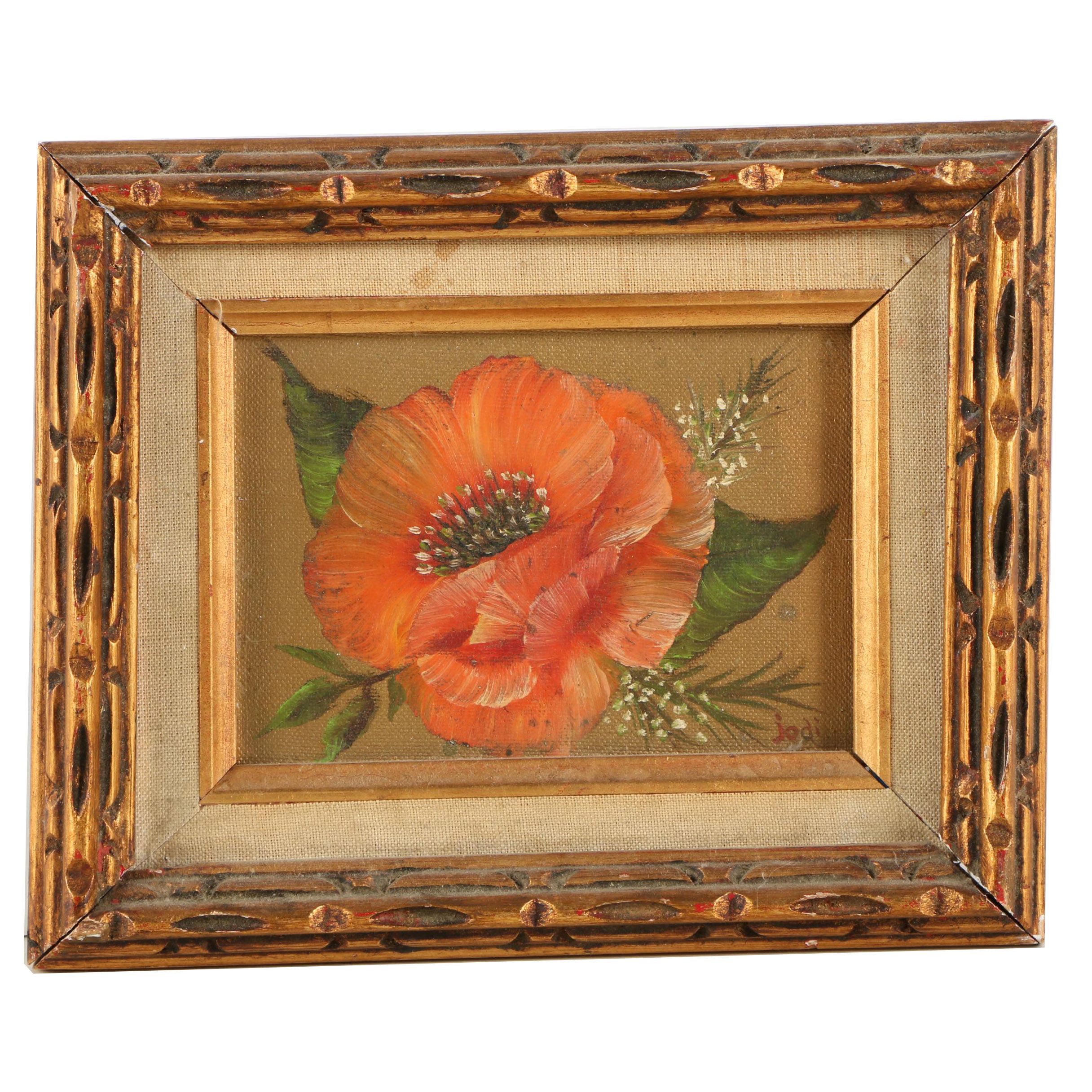 Jodi Circa 1980s Oil Painting of an Orange Poppy