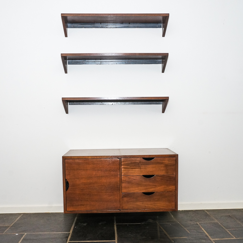Mid Century Modern Wall Unit with Three Floating Shelves