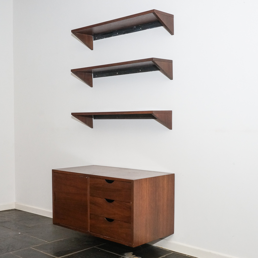 Mid Century Modern Wall Unit with Three Floating Shelves