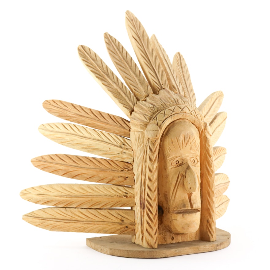 Folk Art Carving of Native American Style Bust