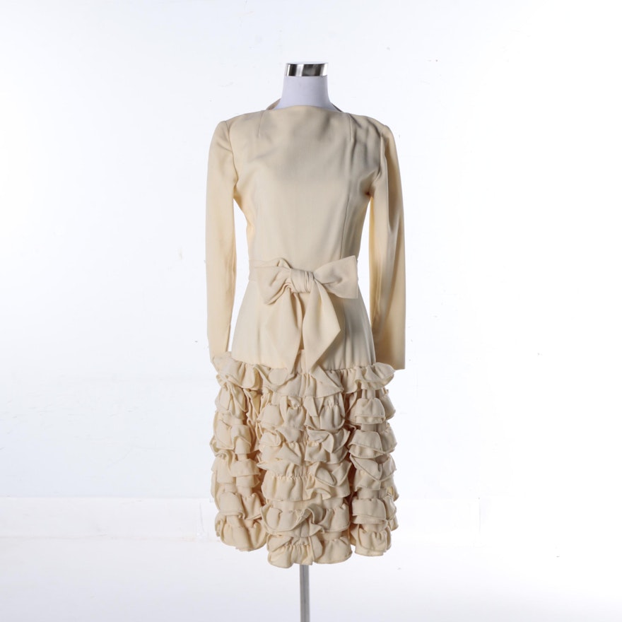 Vintage Cardinali Wool Crepe Ruffle Dress
