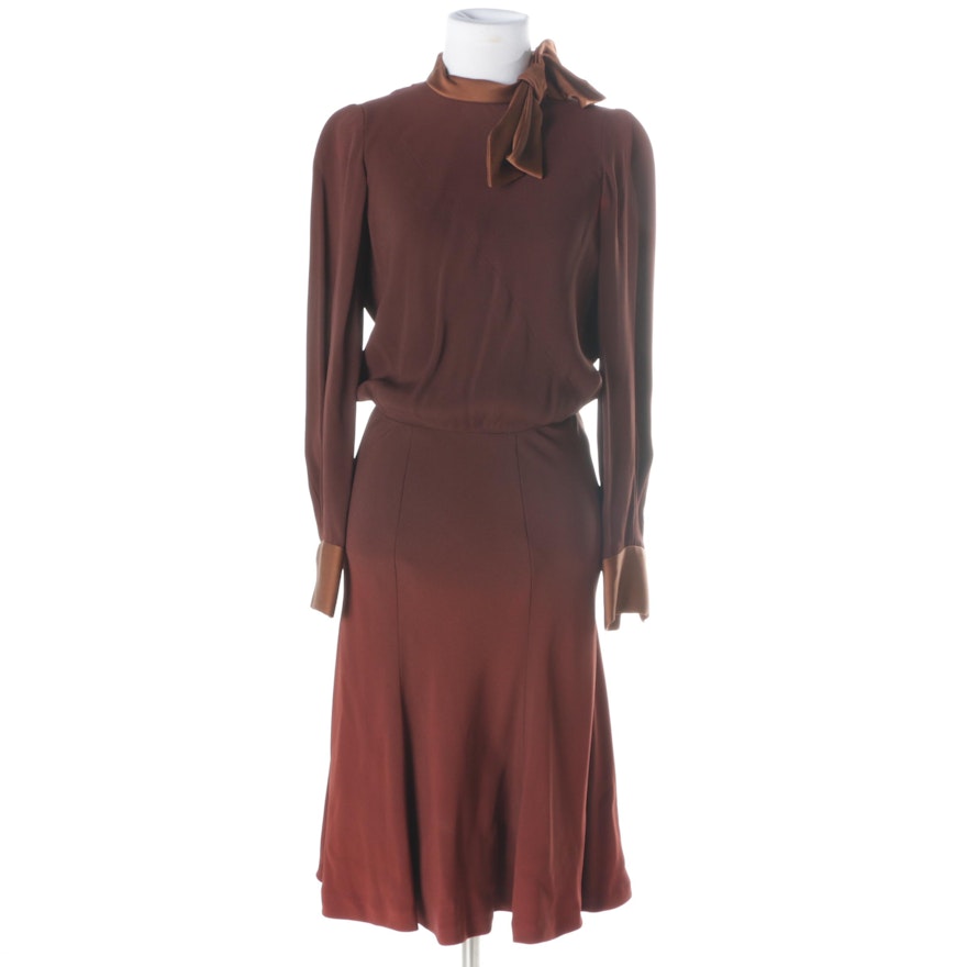 Vintage Cardinali Sample Brown Silk Crepe Dress