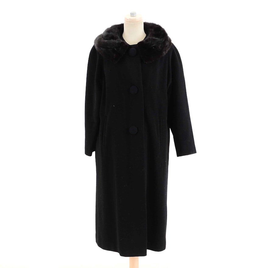 Women's Vintage Swing Coat with Mink Collar