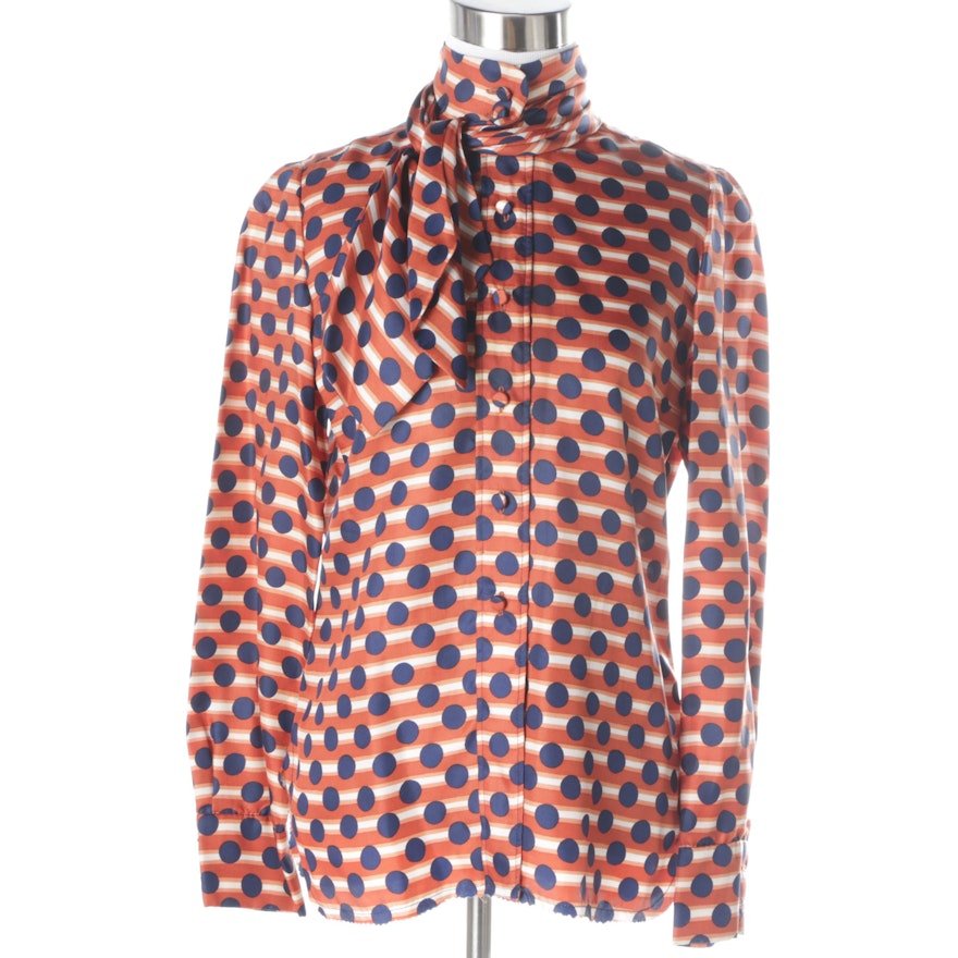 Vintage Cardinali Orange and Blue Polka-Dot Shirt