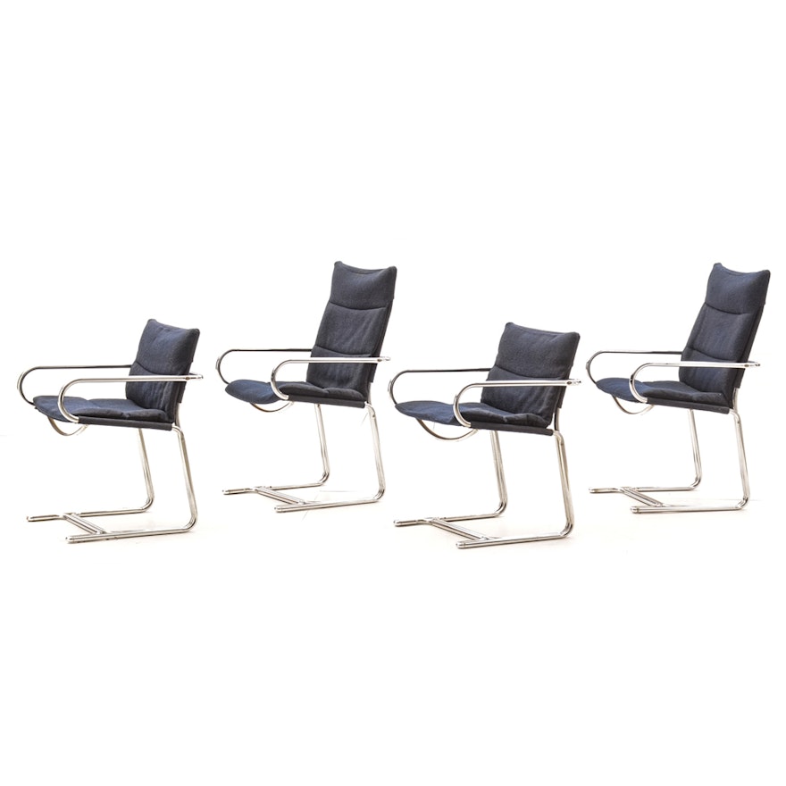 Mid Century Modern Chrome Cantilevered Chairs