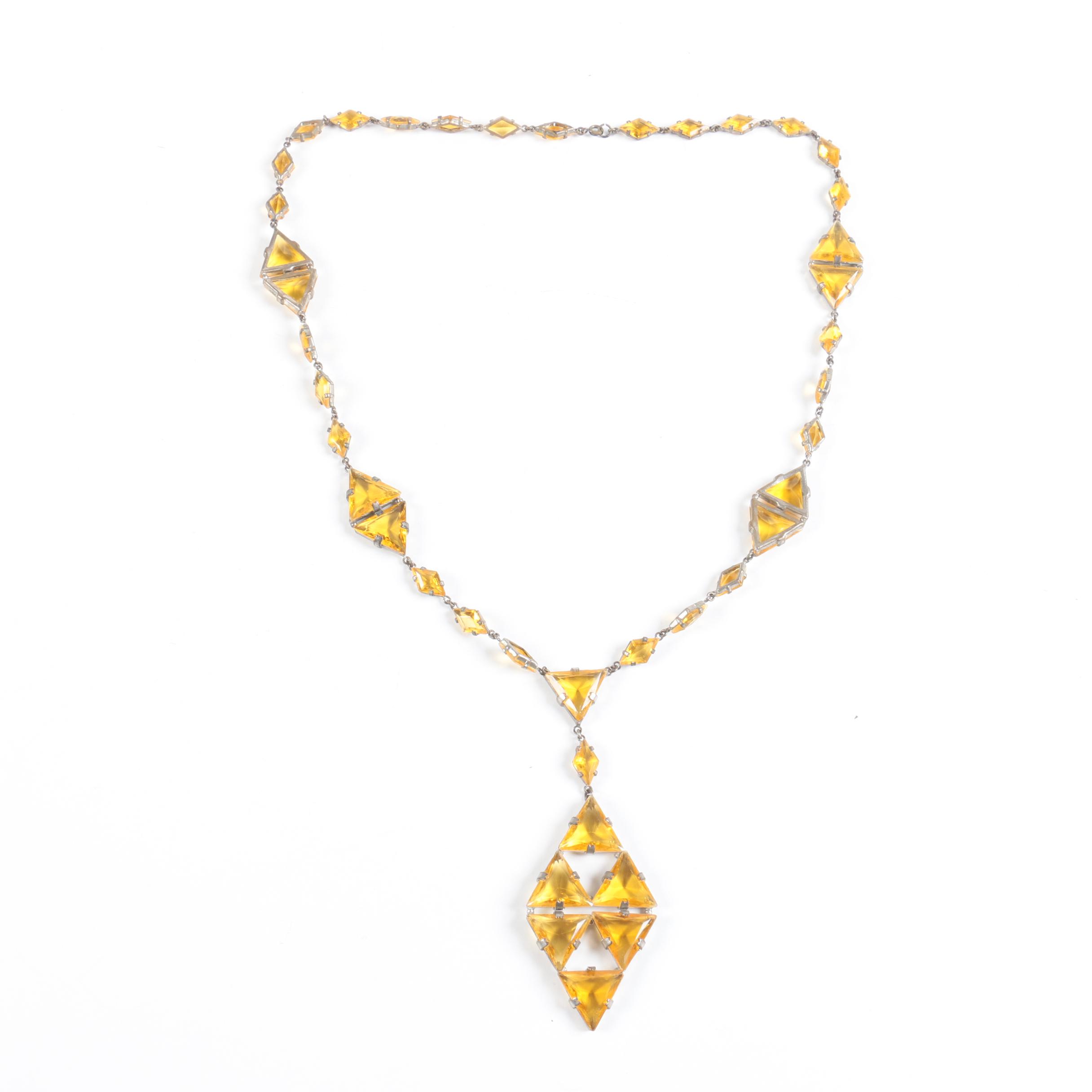 Art Deco Silver Tone Glass Necklace