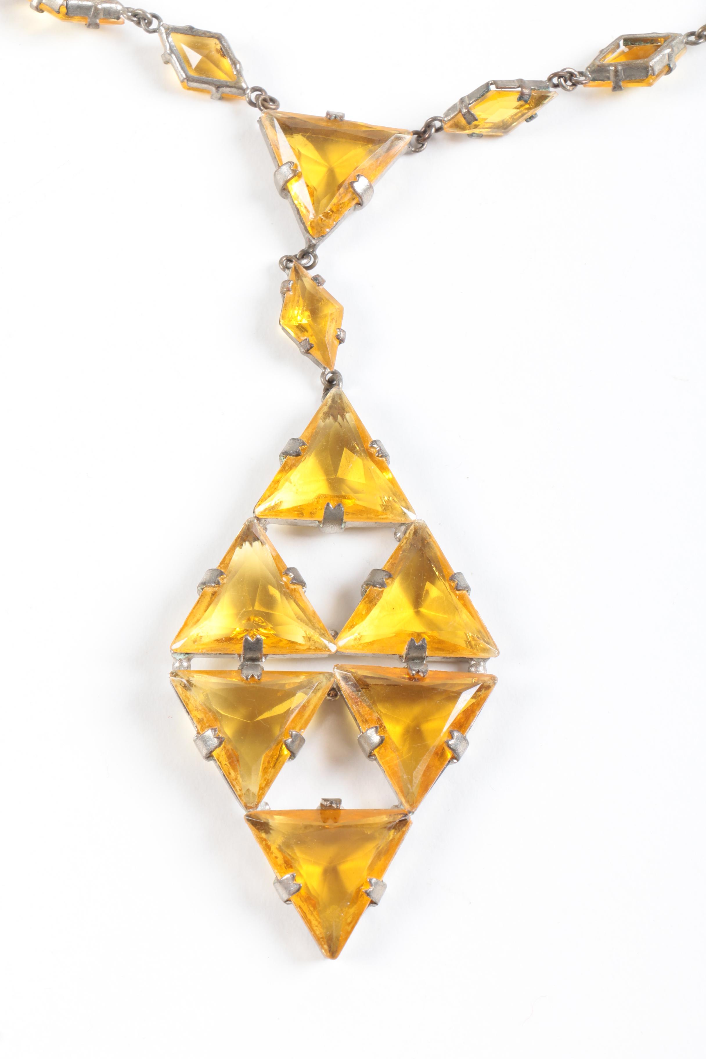 Art Deco Silver Tone Glass Necklace