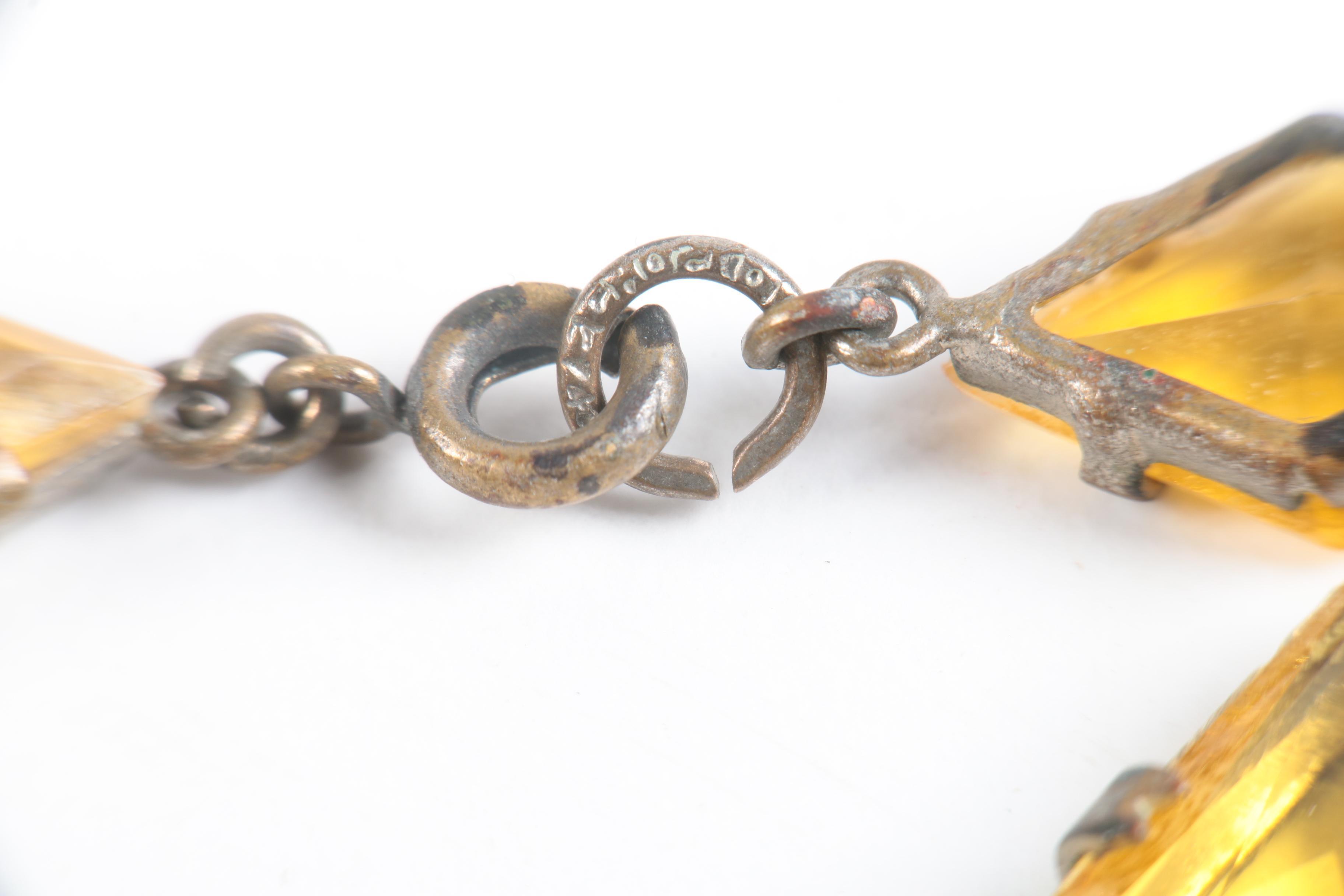 Art Deco Silver Tone Glass Necklace