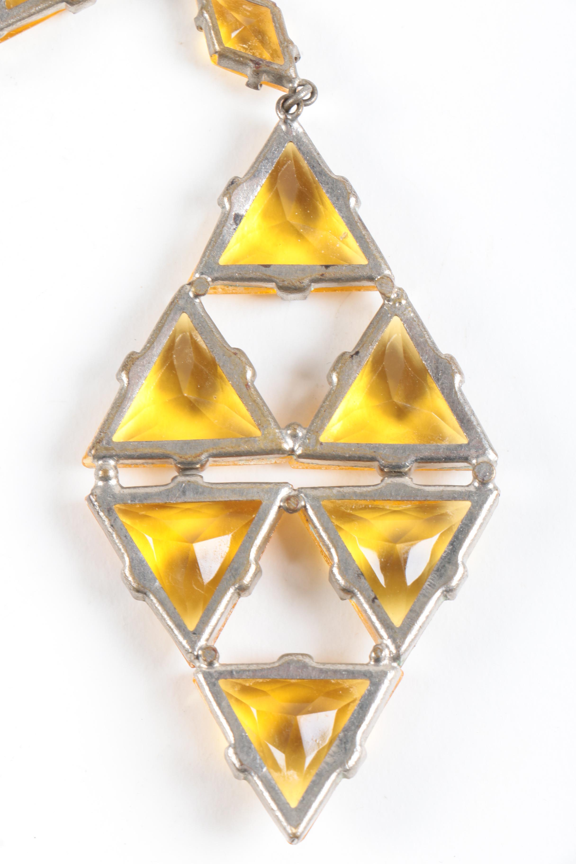 Art Deco Silver Tone Glass Necklace