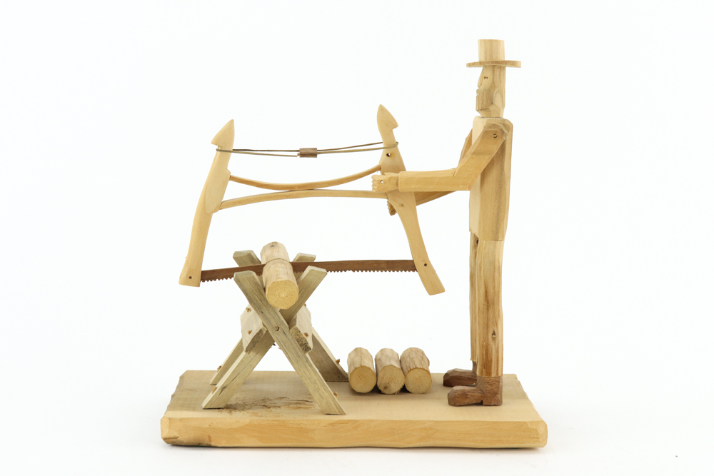 Donnie Brown Wood Sculpture of Man with Saw