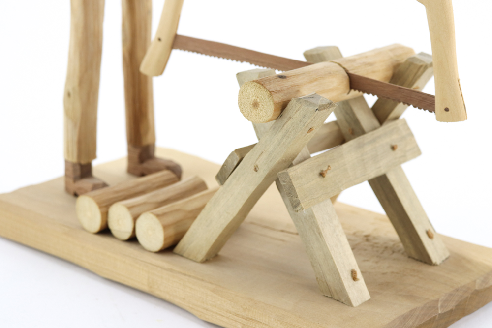 Donnie Brown Wood Sculpture of Man with Saw