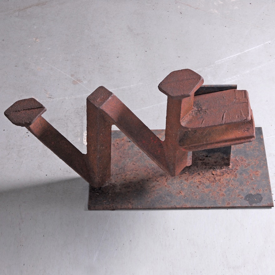 Abstract Metal "W" Sculpture
