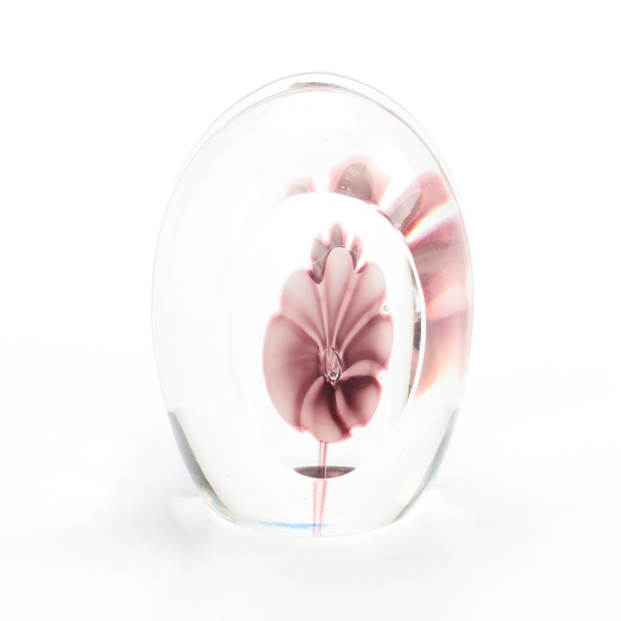 Glass Paperweight with Flower